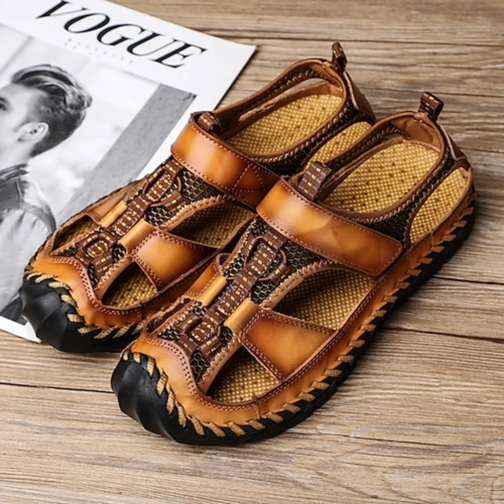 Men's Brown Leather Sandals - Picture 1 of 3